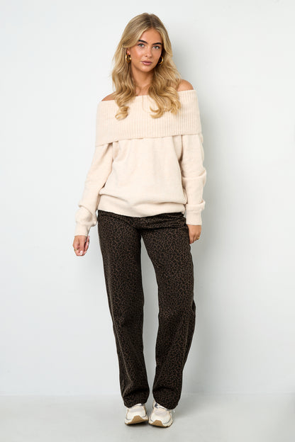 Gestrickte Polyesterfaser Damen-Off-Shoulder-Pullover Elegant Einfarbig