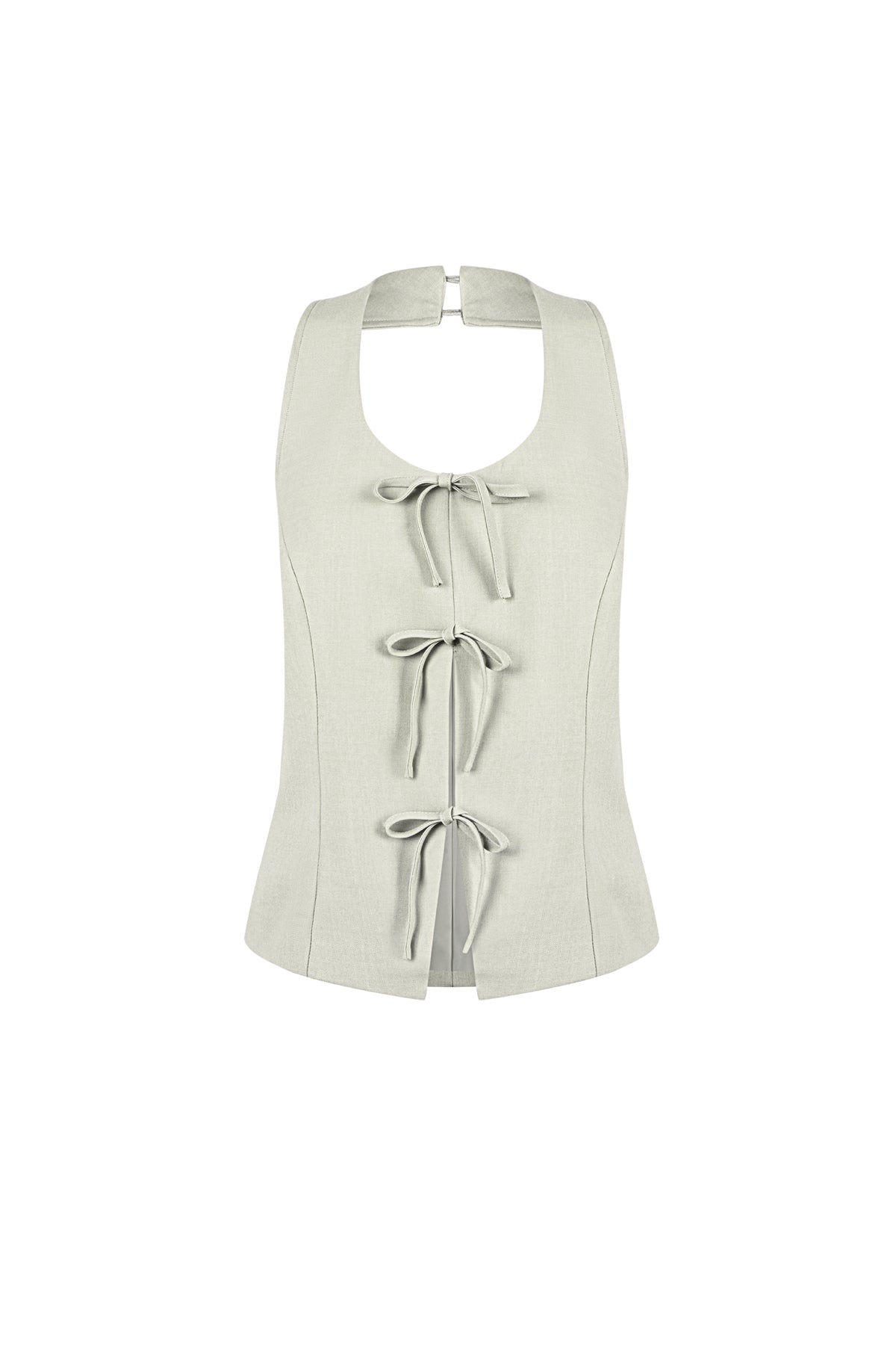 gewebtes-polyester-oberteil-damen-schleife-detail-aermellos-elegant-modern