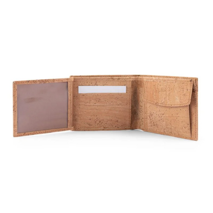 Geöffnetes Herren Portemonnaie mit Kartenfächern und Münzfach aus Leder