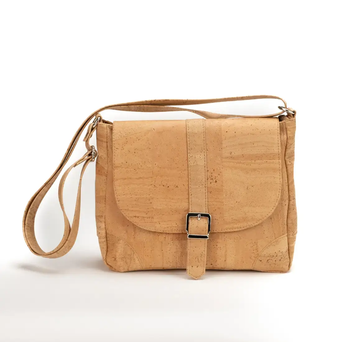 Natürliche Kork Schultertasche mit farbigen Ecken und modernem Design