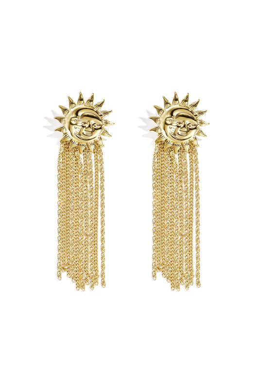 Ohrhänger aus Edelstahl mit Sonnenmotiv in eleganter Frontansicht für Damen