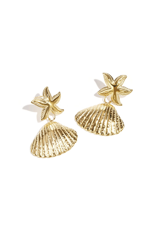 Maritime Ohrringe mit Seestern und Muschel in eleganter Frontansicht