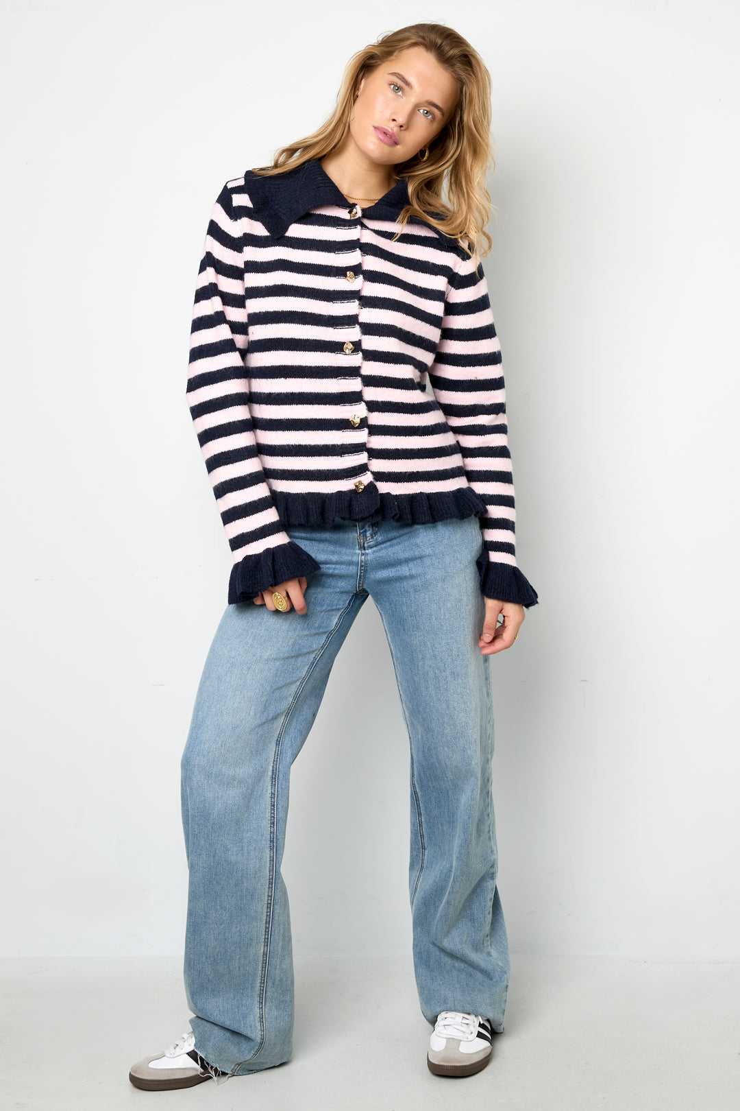 streifen-cardigan-damen-gestrickt-polyester-elegant-casual-modern-fashion