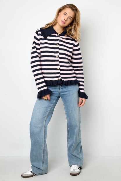 streifen-cardigan-damen-gestrickt-polyester-elegant-casual-modern-fashion