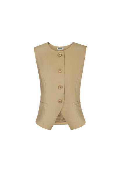 strukturiertes-aermelloses-oberteil-damen-knopfverschluss-elegant-modern